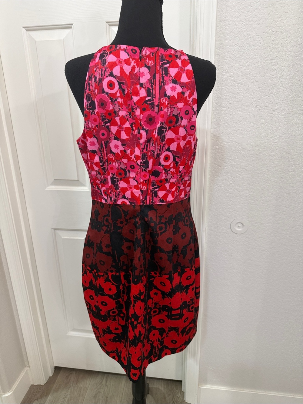 Badgley Mischka Pink and Red Floral Halter Sheath Dress - Picture 5 of 6